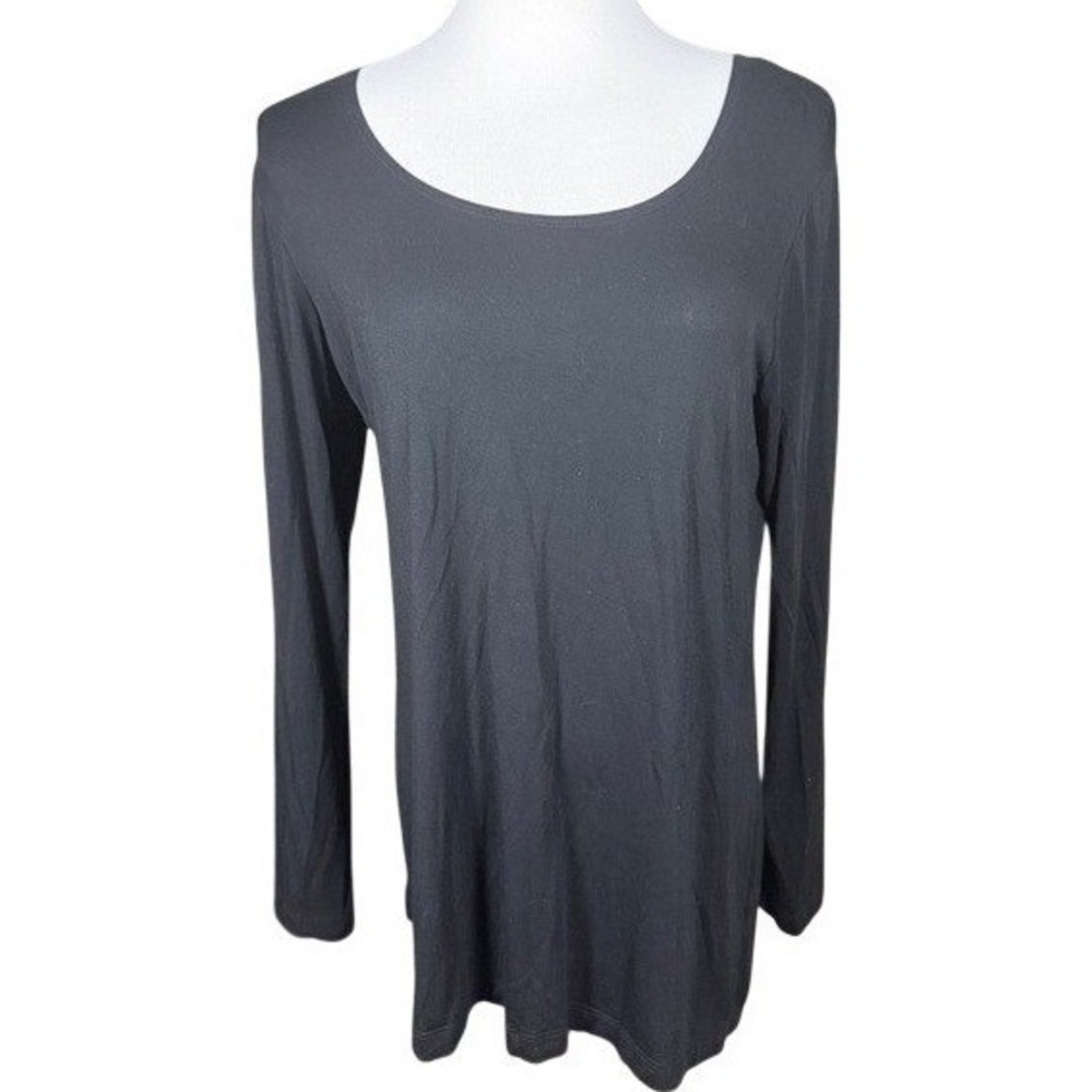 Bryn Walker Top Womens L Scoop Neck Black Long Sleeve Stretch Made In USA
